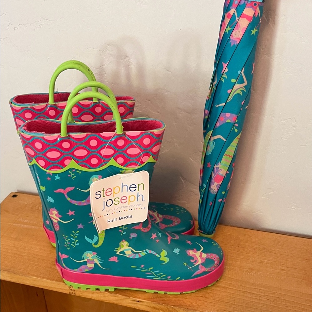 Stephen Joseph Kids Mermaid Rain Boots - Teal and Pink
